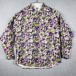 EK Designer Floral Button Up Shirt Mens XL Purple Green Aloha Tropical 2026 Vibe